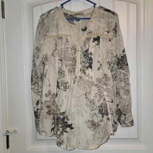 Vintage America Cream and Black Floral Blouse